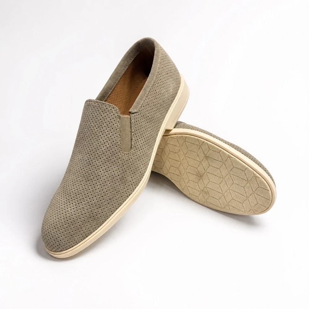 Alberto Ciccioli Men's Slip-On Perforated Comfort Beige Suede Loafers - Taupe
